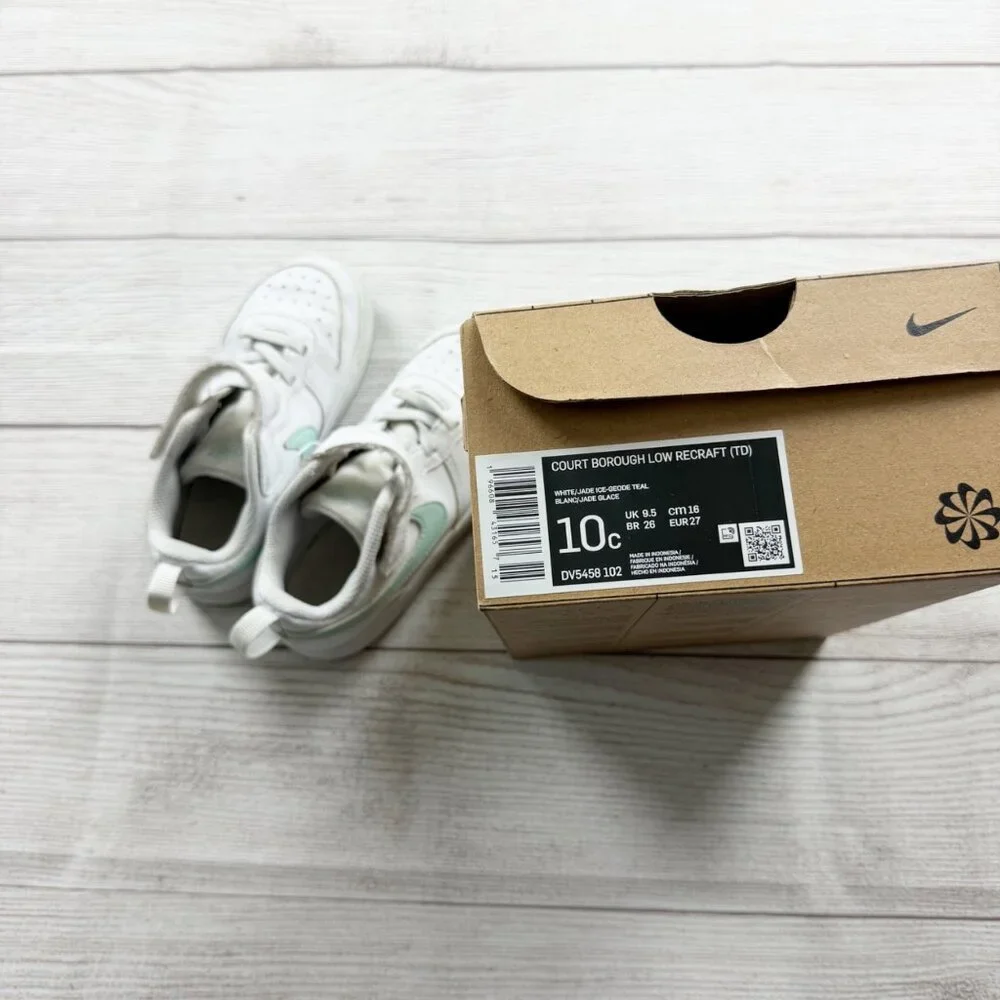 Nike Court Borough Low Recraft Toddler Sneakers White Jade Ice Velcro Shoes 10 C - Picture 8 of 9